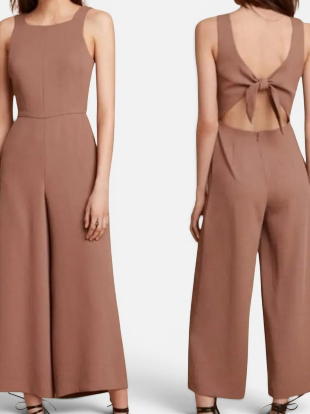 Wilfred Ecoulement Tie Back Jumpsuit Nutmeg Brown Wide Leg Open Back Sz 6